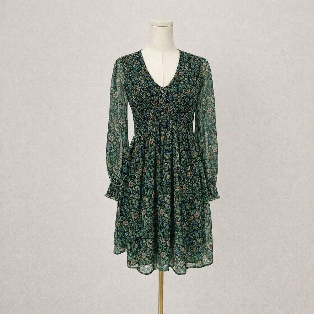 Anthropologie Ranna Gill Chiffon Smocked Mini Dress Tia Size S Floral Boho Fairy